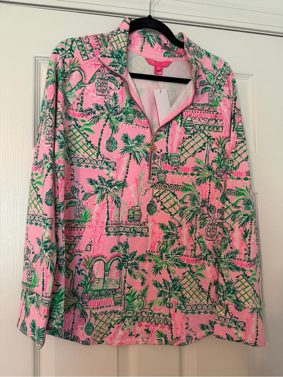 Lilly Pulitzer Jackets & Blazers - Lilly Pulitzer Pink Pullover with Green Palm Print